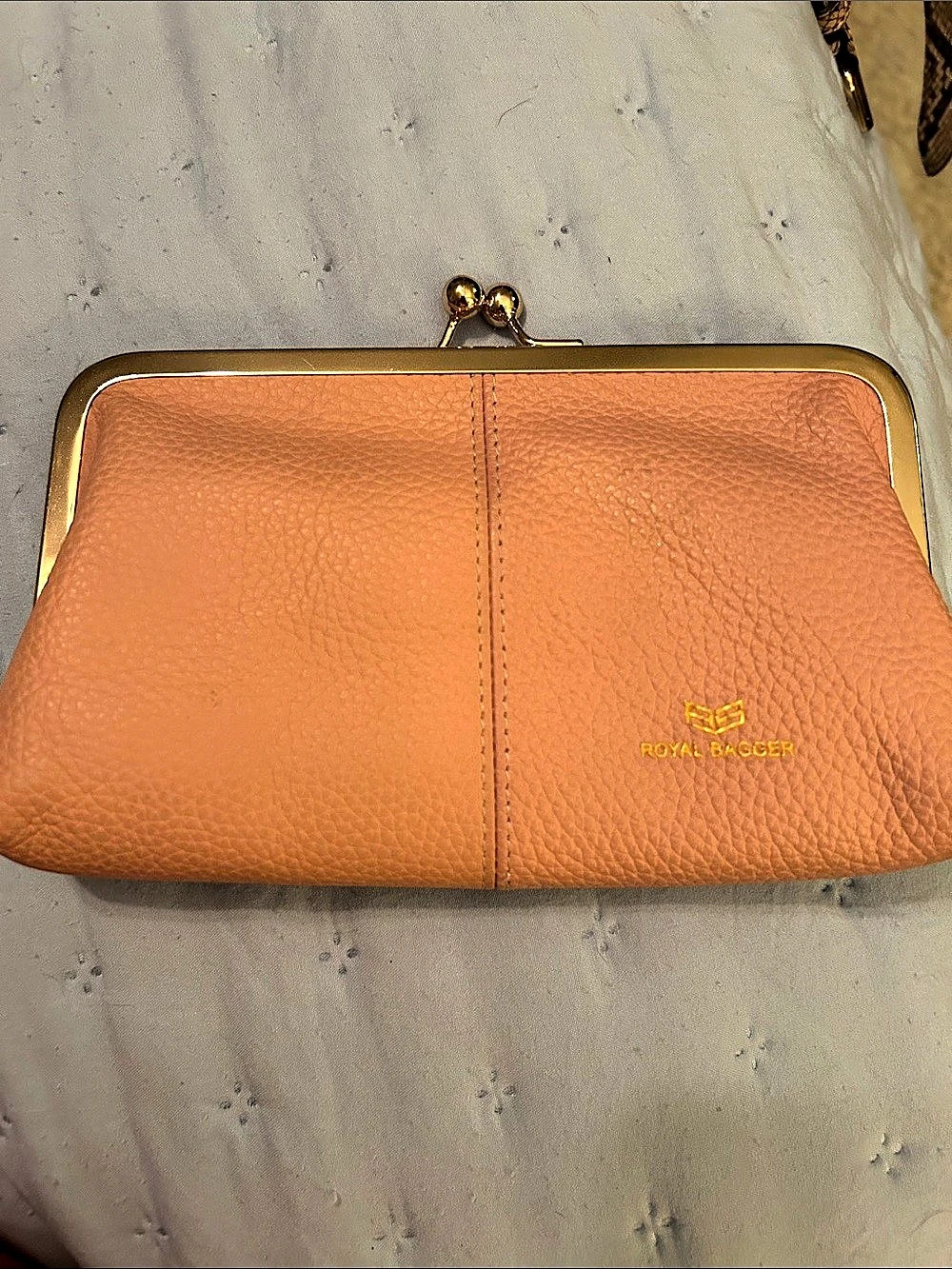 Royal Baggers Kiss-Lock Leather-Look Clutch in Orange Like New